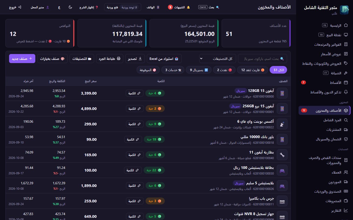 الأصناف